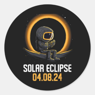 Pegatina Redonda Eclipse solar total 8 de abril de 2024 América Ecl