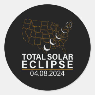 Pegatina Redonda Eclipse solar total 8 de abril de 2024 America Usa