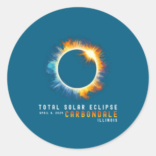 Pegatina Redonda Eclipse Solar Total 8 de Abril de 2024 Carbondale 