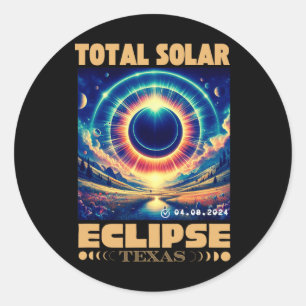 Pegatina Redonda Eclipse solar total 8 de abril de 2024 Eclip solar