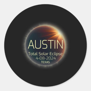 Pegatina Redonda Eclipse solar total 8 de abril de 2024 Eclip solar