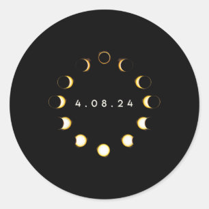 Pegatina Redonda Eclipse solar total 8 de abril de 2024 Fases Total