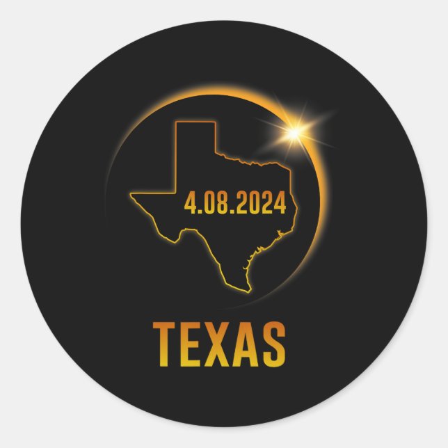Pegatina Redonda Eclipse solar total 8 de abril de 2024 Texas (Anverso)
