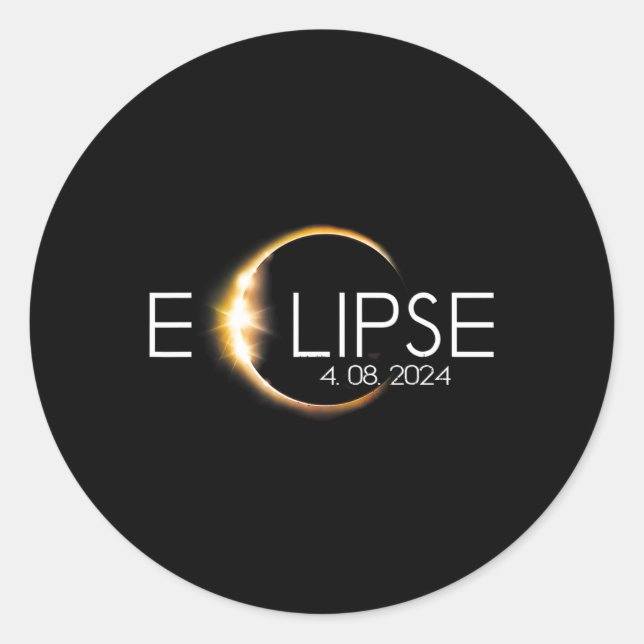 Pegatina Redonda Eclipse solar total 8 de abril de 2024 Totalidad (Anverso)