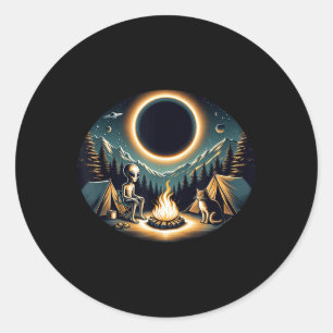 Pegatina Redonda Eclipse solar total abril 2024 Acampamiento de gat