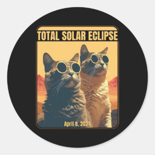 Pegatina Redonda Eclipse solar total Abril 8 Cats eclipses