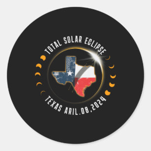 Pegatina Redonda Eclipse solar total América Totalidad Texas 8 de a