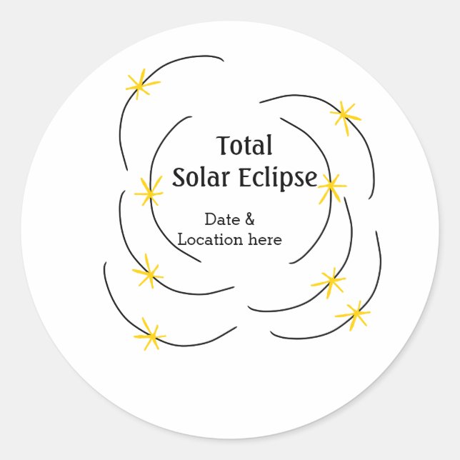 Pegatina Redonda Eclipse solar total añadir ubicación de fecha mita (Anverso)