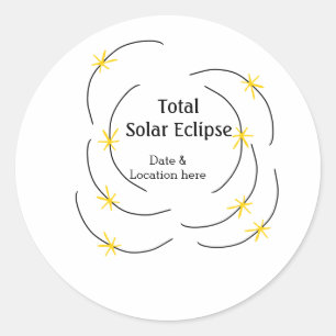 Pegatina Redonda Eclipse solar total añadir ubicación de fecha mita