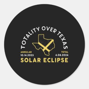Pegatina Redonda Eclipse solar total anual total de Texas 2024