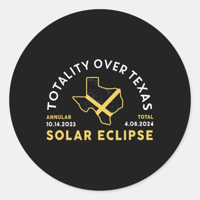 Pegatina Redonda Eclipse solar total anual total de Texas 2024 (Anverso)