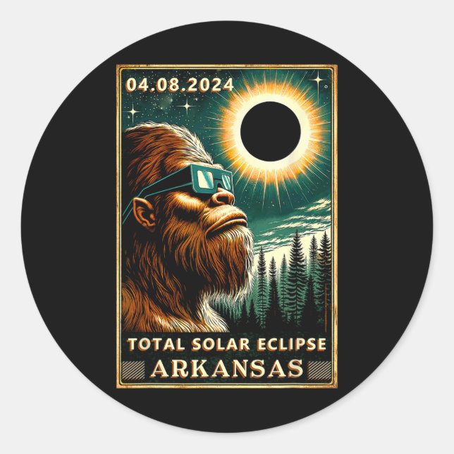 Pegatina Redonda Eclipse Solar Total Arkansas - Gle Eclipse Bigfoot (Anverso)
