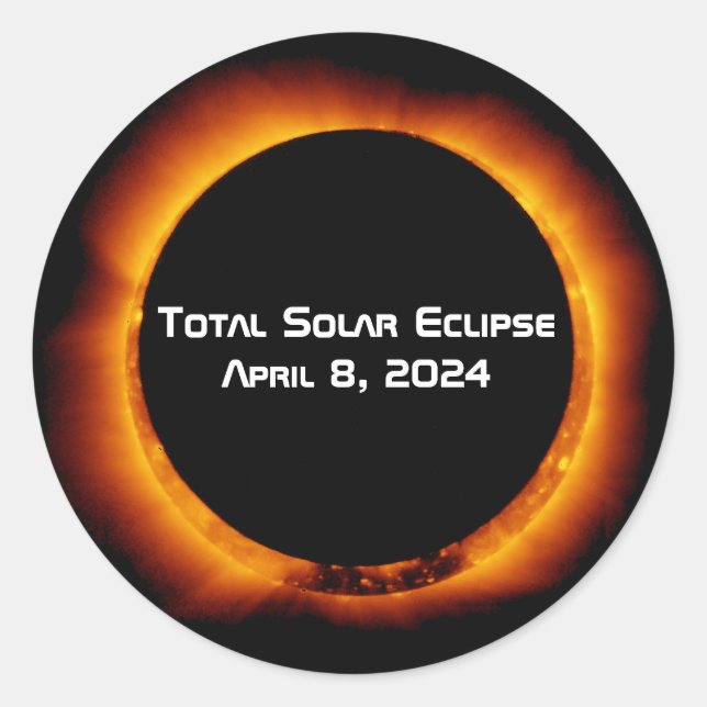 Pegatina Redonda Eclipse solar total de 2024 (Anverso)