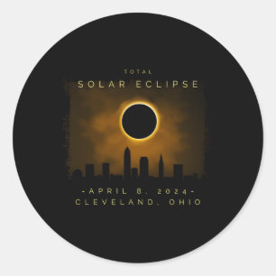 Pegatina Redonda Eclipse Solar Total De 2024 En Cleveland