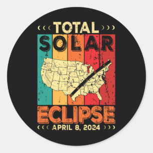 Pegatina Redonda Eclipse solar total de 2024 Retro Vinta