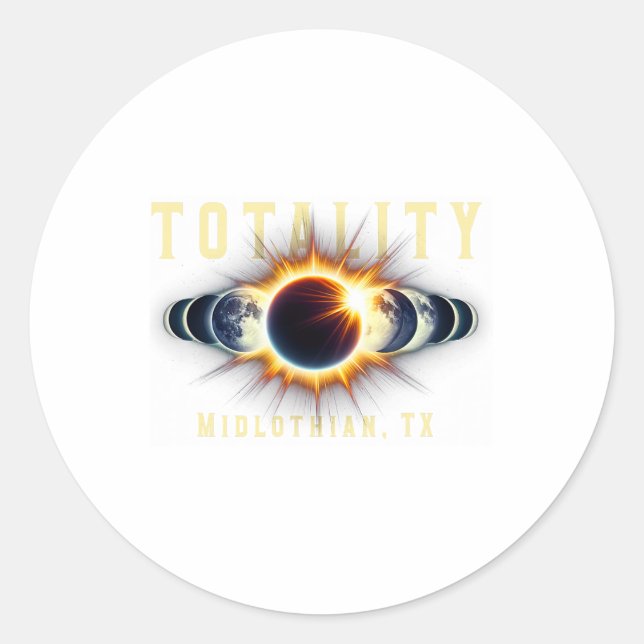 Pegatina Redonda Eclipse solar total de 2024 x medio (Anverso)