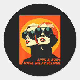 Pegatina Redonda Eclipse solar total de abril 8 Mujeres observadora