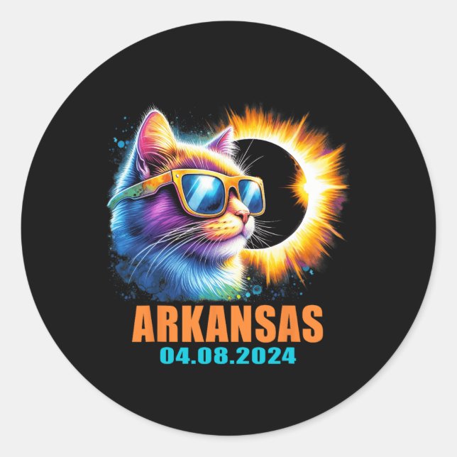 Pegatina Redonda Eclipse solar total de Arkansas 2024 Episodios sol (Anverso)