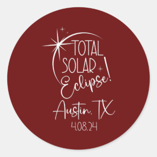 Pegatina Redonda Eclipse solar total de Austin TX