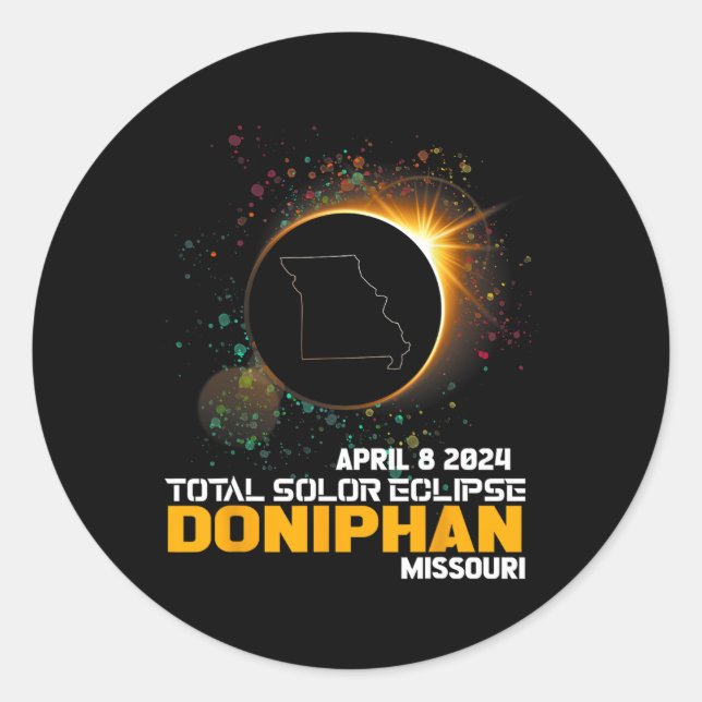Pegatina Redonda Eclipse solar total de Doniphan Missouri 2024 (Anverso)