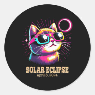 Pegatina Redonda Eclipse solar total de gato 8 de abril