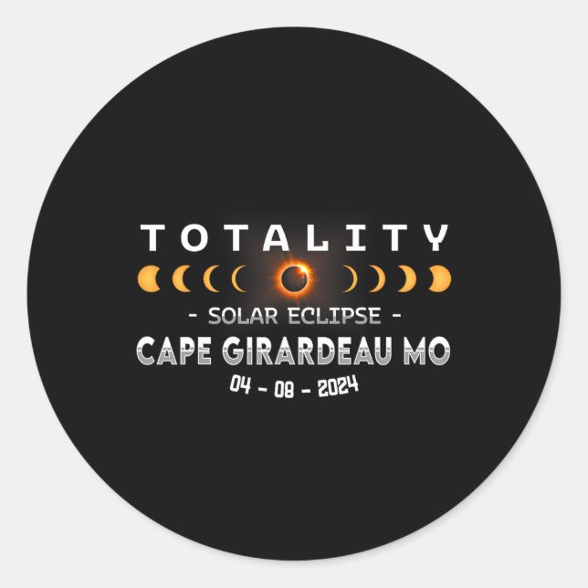 Pegatina Redonda Eclipse solar total de Girardeau Mo 2024 (Anverso)