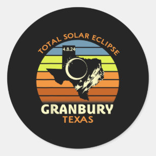 Pegatina Redonda Eclipse solar total de Granbury Texas 2024