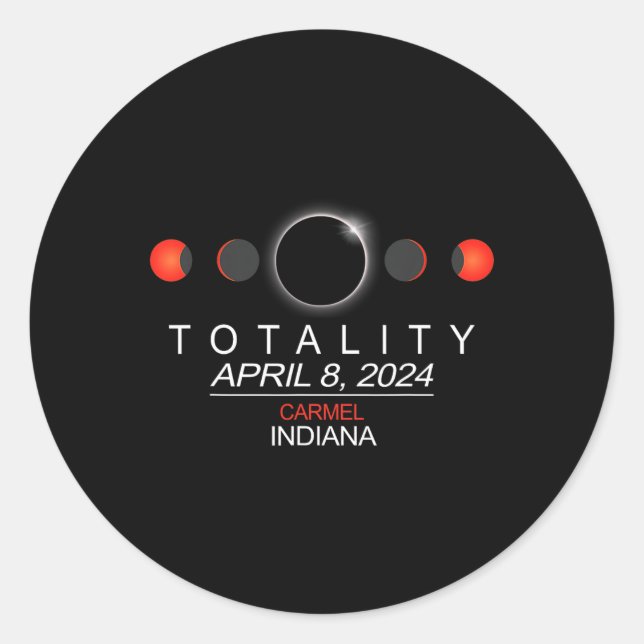 Pegatina Redonda Eclipse solar total de Indiana 2024 (Anverso)