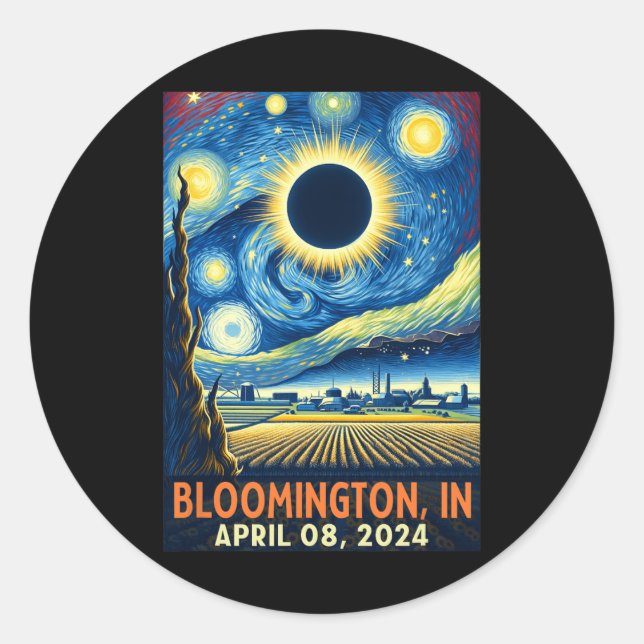 Pegatina Redonda Eclipse solar total de Indiana 2024 Noche estrella (Anverso)