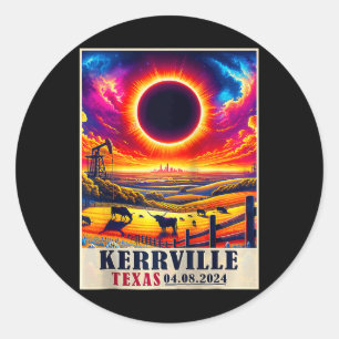 Pegatina Redonda Eclipse solar total de Kerrville Texas 2024