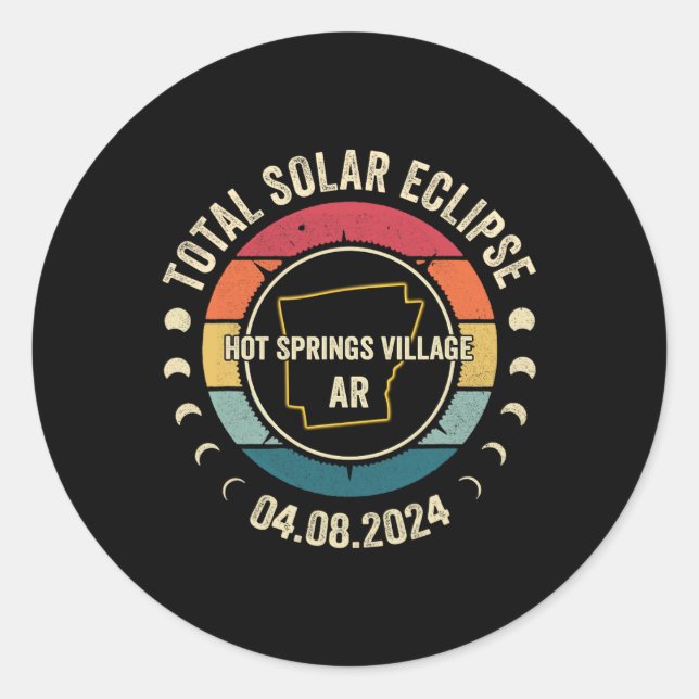 Pegatina Redonda Eclipse solar total de la aldea Springs 2024 abril (Anverso)