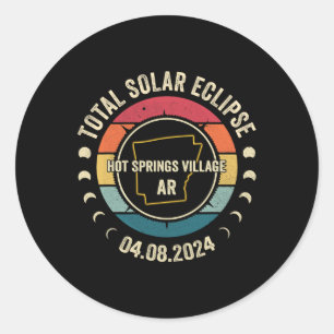 Pegatina Redonda Eclipse solar total de la aldea Springs 2024 abril