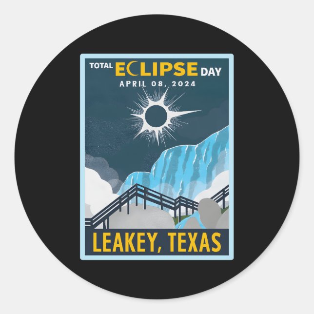 Pegatina Redonda Eclipse solar total de Leakey Texas 2024 (Anverso)