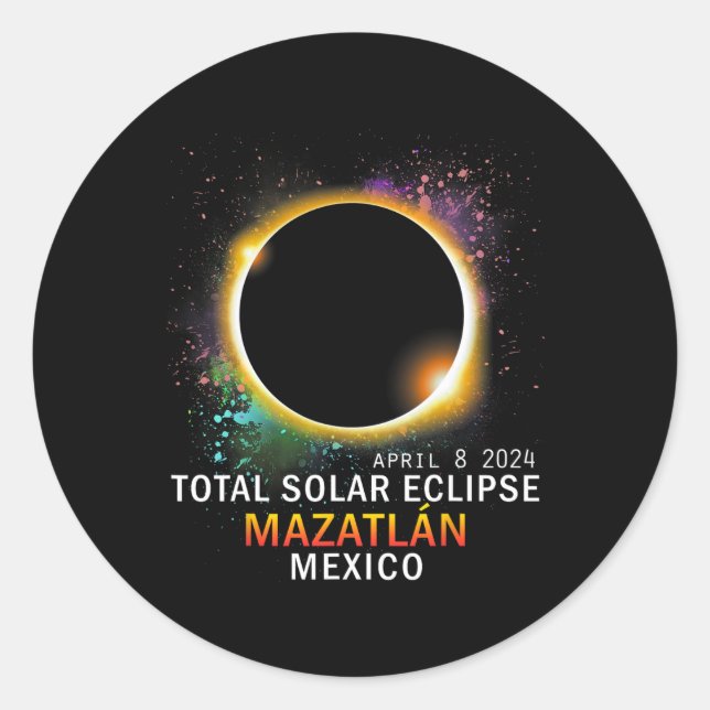 Pegatina Redonda Eclipse solar total de México 2024 (Anverso)