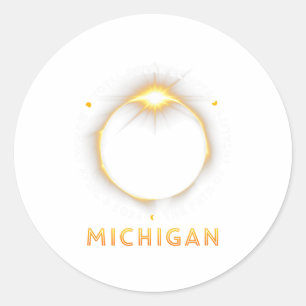 Pegatina Redonda Eclipse solar total de Michigan 2024 Totalidad 04.