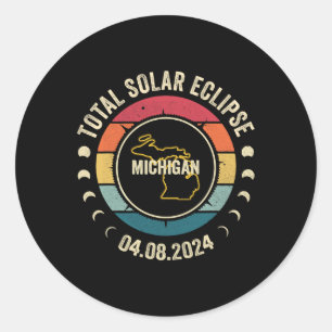 Pegatina Redonda Eclipse solar total de Michigan 2024 Totalit estad