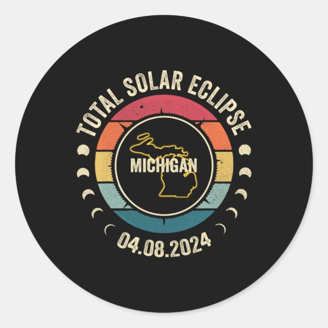 Pegatina Redonda Eclipse solar total de Michigan 2024 Totalit estad (Anverso)