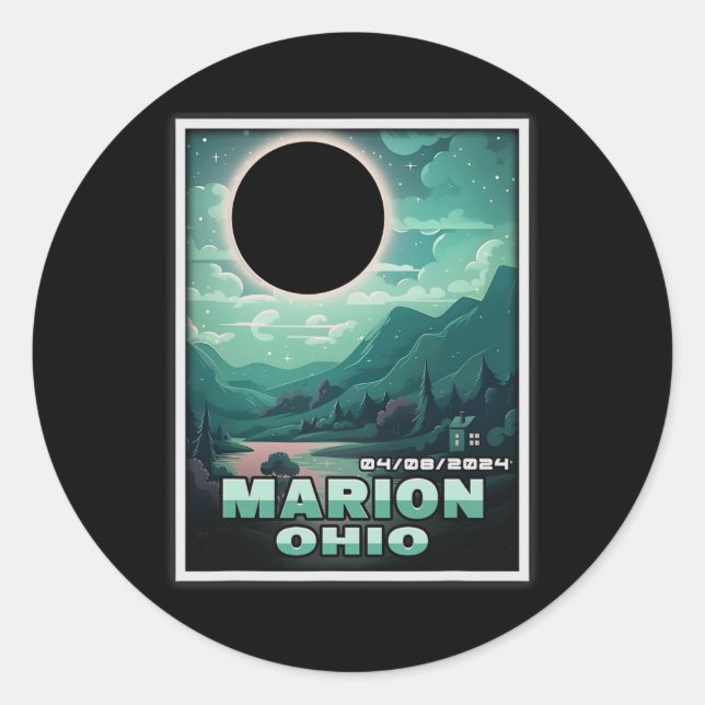 Pegatina Redonda Eclipse solar total de Ohio 2024 (Anverso)