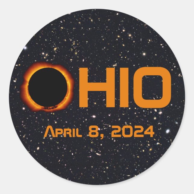 Pegatina Redonda Eclipse solar total de Ohio 2024 (Anverso)