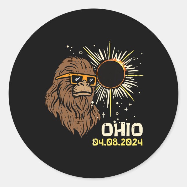 Pegatina Redonda Eclipse solar total de Ohio 2024 Abril 8 Hombres K (Anverso)