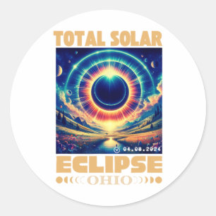 Pegatina Redonda Eclipse solar total de Ohio 8 de abril de 2024 Ohi