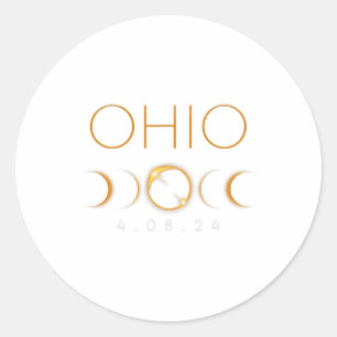 Pegatina Redonda Eclipse solar total de Ohio 8 de abril de 2024 Ohi