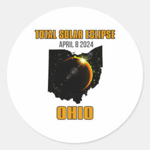 Pegatina Redonda Eclipse solar total de Ohio Abril 08 2024