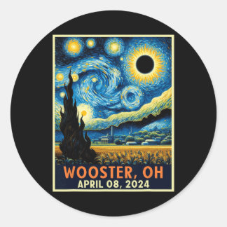 Pegatina Redonda Eclipse solar total de Ohio de Wooster 2024 Noche 