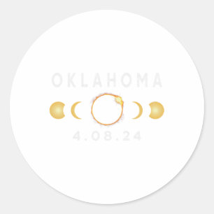 Pegatina Redonda Eclipse Solar Total De Oklahoma 8 De Abril De 2024