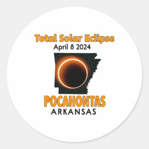 Pegatina Redonda Eclipse solar total de Pocahontas Arkansas 2024