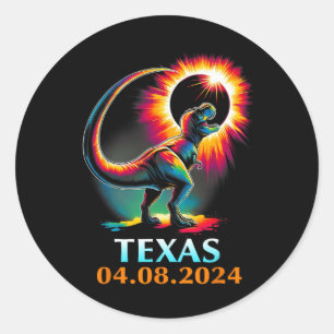 Pegatina Redonda Eclipse solar total de Rex Dinosaur Texas 2024
