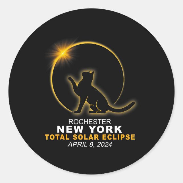 Pegatina Redonda Eclipse solar total de Rochester 2024 abril 04.08. (Anverso)