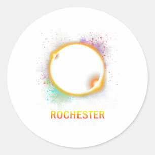 Pegatina Redonda Eclipse solar total de Rochester New York 8 de abr