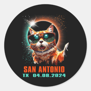 Pegatina Redonda Eclipse solar total de San Antonio Texas 2024